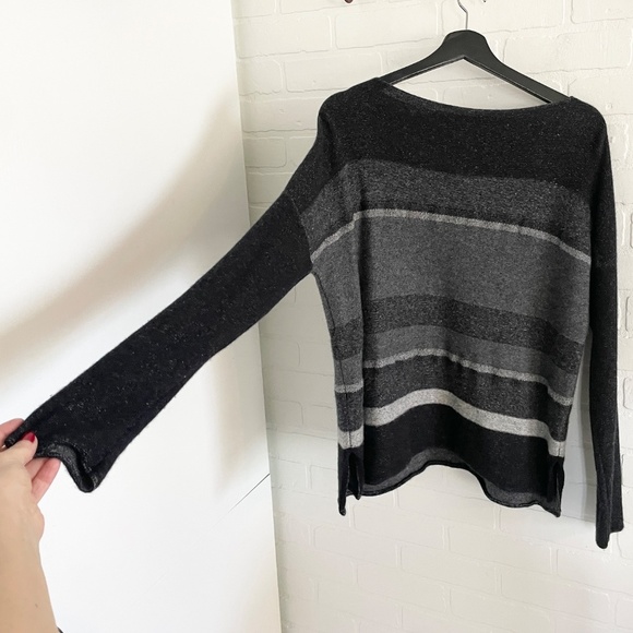 Vince Knit sweater Cashmere Wool Striped Boatneck Pullover Gray M Oversized - Picture 3 of 9